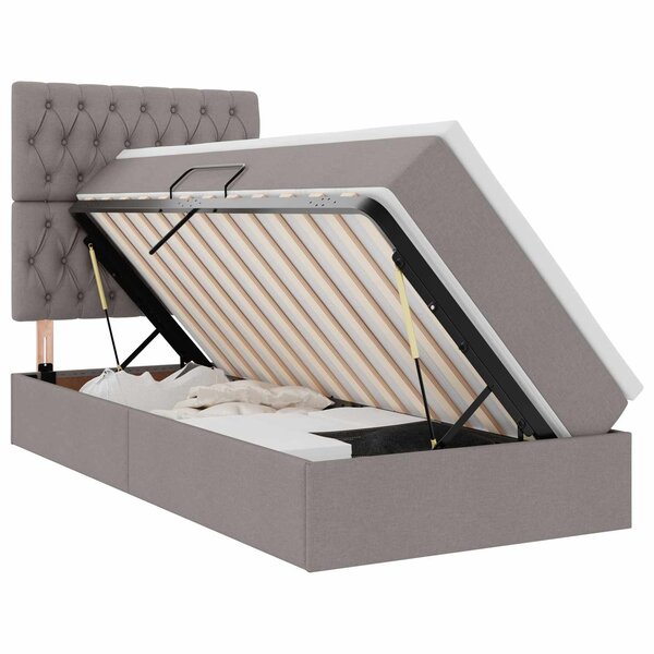 vidaXL Lit de rangement LED avec matelas Taupe 90 x 190 cm Tissu
