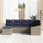 vidaXL Ensemble de Canapés avec coussin 6 Pièces Gris et marine polyrotin