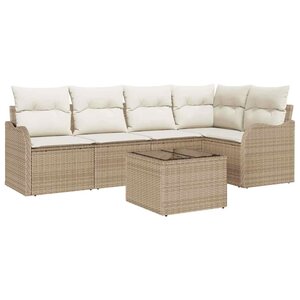 vidaXL Ensemble de canapé de jardin 6 Pièces Beige Poly rotin