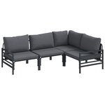 vidaXL Ensemble de canapé de jardin avec coussin 4 Pièces Noir Acier
