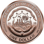 Monnaie LADY JUSTICE 5 Oz Cuivre 1$ Liberia 2026 (PRÉCOMMANDE)