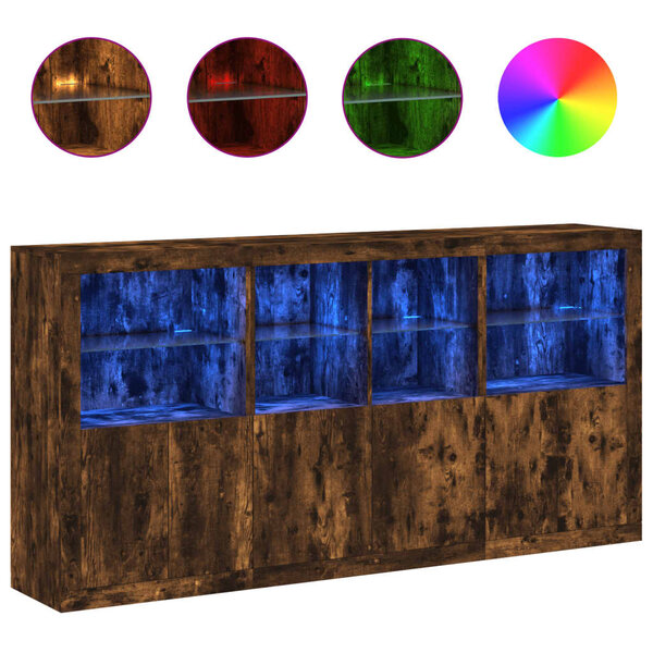 vidaXL Buffet avec lumières LED chêne fumé 202x37x100 cm