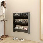 vidaXL Armoire à chaussures murale Gris brillant 80x18x90 cm Aggloméré