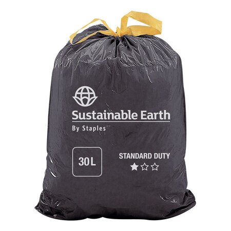 Sac poubelle à poignées coulissantes 30 L noir pour déchets courants en plastique recyclé 21 microns Ø 51 x H.62 cm (4 rouleaux de 25 sacs)
