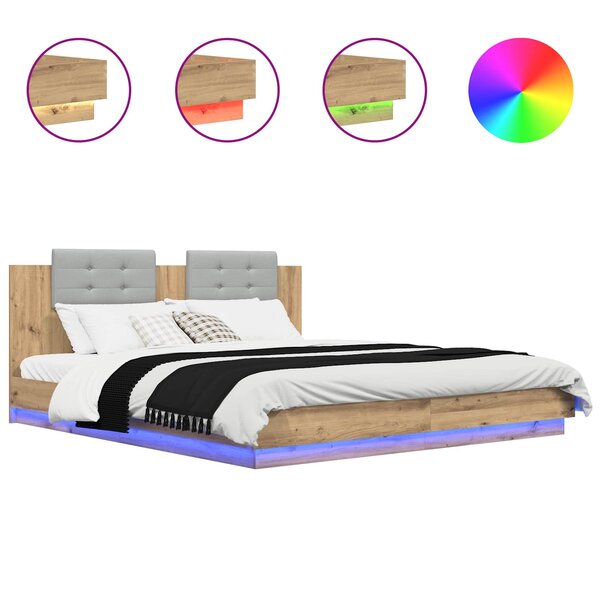 vidaXL Cadre de lit avec tête de lit Chêne artisanal 180 x 200 cm