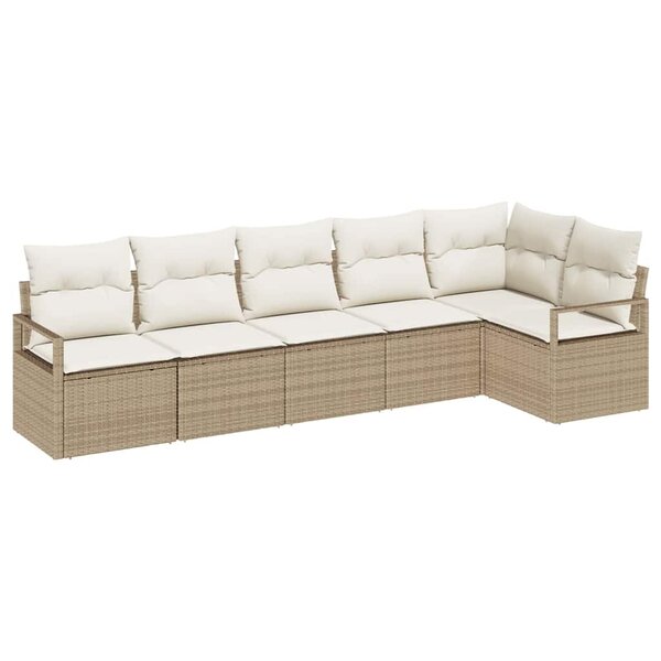 vidaXL Ensemble de canapé de jardin 6 Pièces Beige Poly rotin