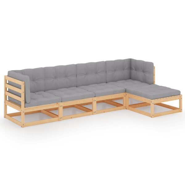 vidaXL Salon de jardin 5 Pièces avec coussins Bois de pin massif