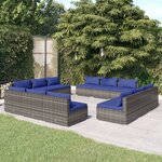 vidaXL Salon de jardin 12 Pièces avec coussins Résine tressée Gris