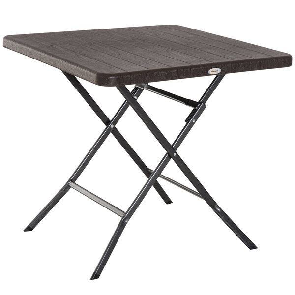 Table de jardin pliable table pliante carrée dim. 78L x 78l x 74H cm métal époxy HDPE imitation bois chocolat