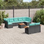 vidaXL Salon de jardin 10 Pièces avec coussins noir résine tressée