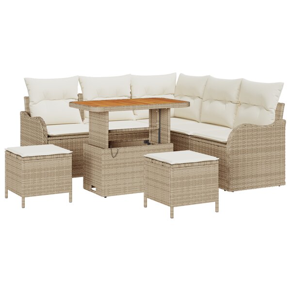 Set de Sofa de Jardin de 8 pièces avec Coussins Beige Poly Rattan Acacia