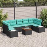 vidaXL Ensemble de canapé de jardin 8 Pièces Noir et turquoise polyrotin