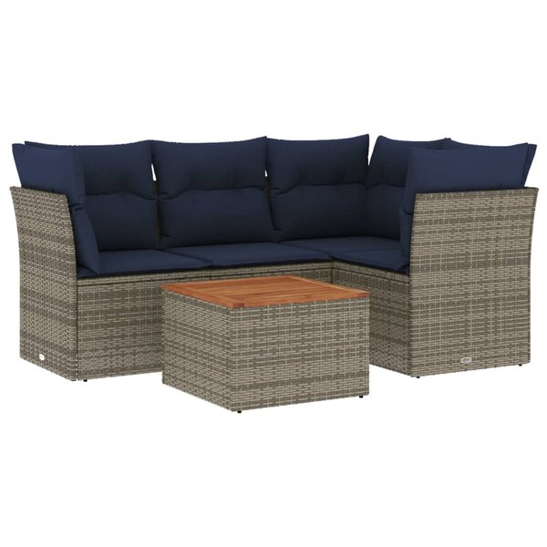 vidaXL Salon de jardin 5 Pièces avec coussins gris résine tressée