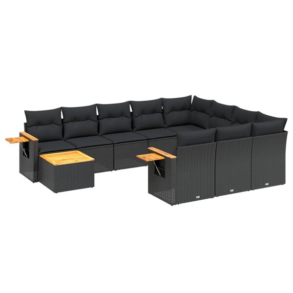 vidaXL Salon de jardin 11 Pièces avec coussins noir résine tressée