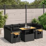 vidaXL Salon de jardin 7 Pièces avec coussins noir résine tressée