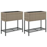 vidaXL Jardinières avec étagère 2 Pièces gris 70x28x70 cm résine tressée