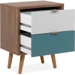 Chevet 2 tiroirs - Métal et bois massif - Noyer foncé - Style rétro-vintage - L40 x P30 x H52 cm - CUBA