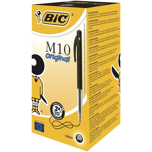Boîte de 50 stylos bille M10 rétractables pointe moyenne 1 0 mm noir BIC