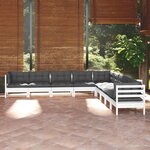 vidaXL Salon de jardin 9 Pièces avec coussins blanc bois de pin solide