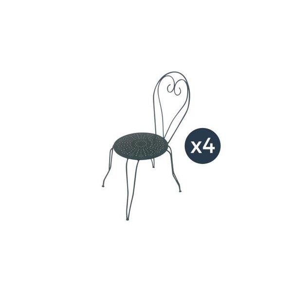 Lot de 4 Chaises de jardin romantique empilable en fer forgé - Vert/Gris