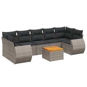vidaXL Salon de jardin 8 Pièces avec coussins gris résine tressée