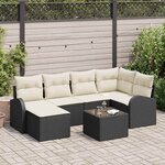 vidaXL Ensemble de canapé de jardin avec coussin 7 Pièces Noir Poly rotin