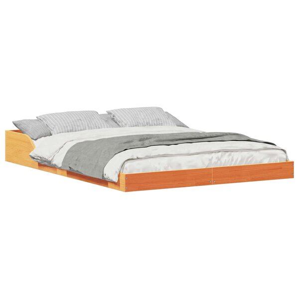 vidaXL Cadre de lit Brun cire 135 x 190 cm Pin massif