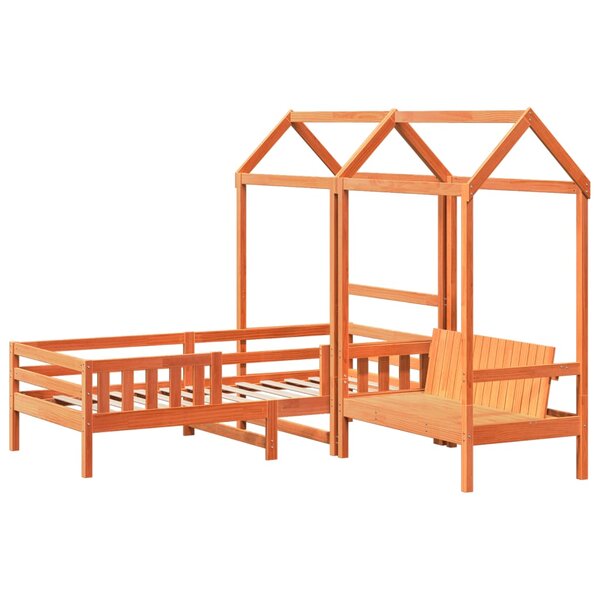 vidaXL Ensemble de lit et de banc avec toit 80x200 cm bois massif pin