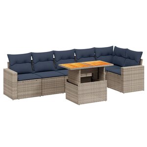 vidaXL Salon de jardin 7 Pièces avec coussins gris résine tressée