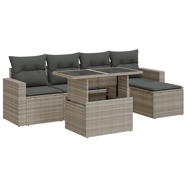 vidaXL Salon de jardin 6 Pièces avec coussins gris clair résine tressée