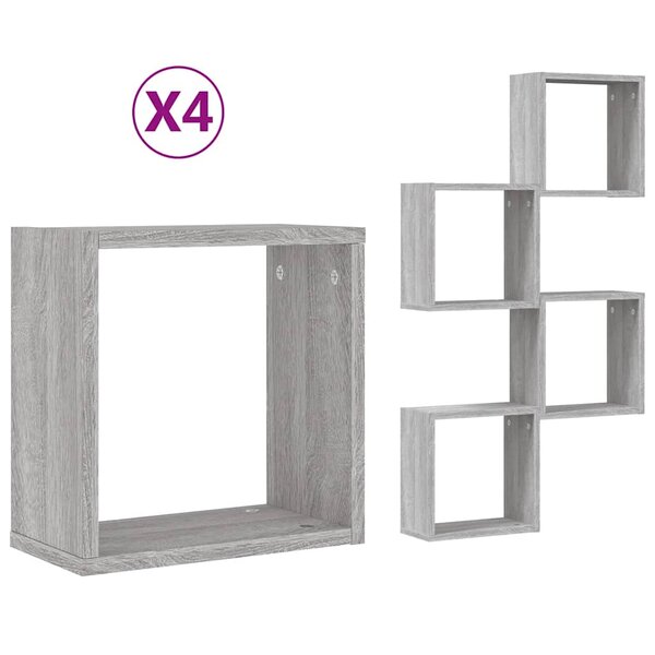 vidaXL Étagères cube murales 4 Pièces sonoma gris 30x15x30 cm