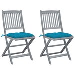 vidaXL Chaises pliables d'extérieur lot de 2 et coussins Bois d'acacia