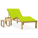 vidaXL Chaise longue de jardin avec table et coussin Pin imprégné