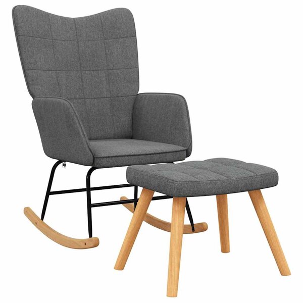 vidaXL Chaise à bascule avec tabouret Gris foncé Tissu