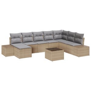vidaXL Set de canapé de jardin 9 pièces avec coussins en poly rotin noir