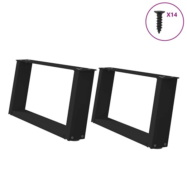 vidaXL Pieds de table basse en U  2 pièces  noir  70 x (30-31) cm  acier
