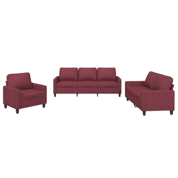 vidaXL Ensemble de canapés 3 Pièces avec coussins Rouge bordeaux Tissu