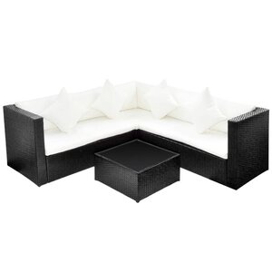 vidaXL Salon de jardin 4 Pièces avec coussins Résine tressée Noir