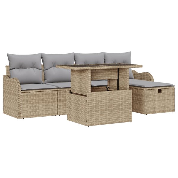 Ensemble de Canapés de Jardin 6 Pièces avec Coussins Beige Poly Rotin