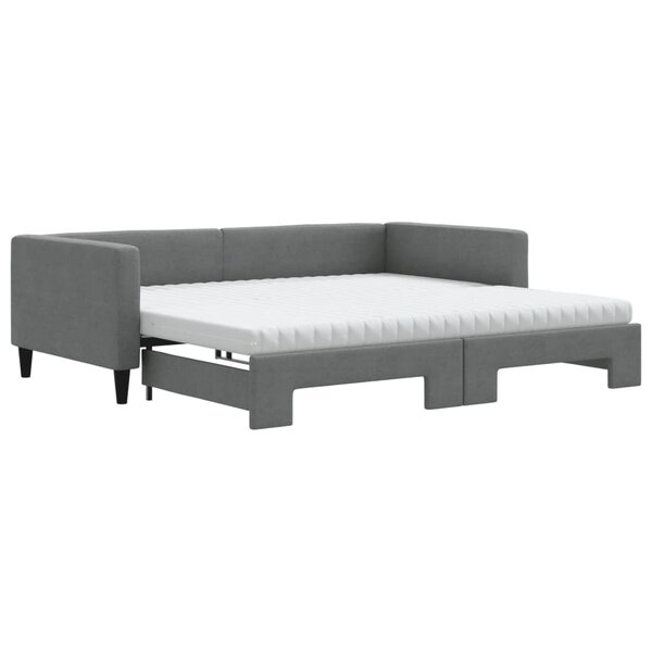 vidaXL Lit de jour avec gigogne et matelas gris foncé 100x200 cm tissu