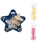 Kit pour biscuit en relief étoile + 2 stylos au chocolat jaune pastel et fuchsia