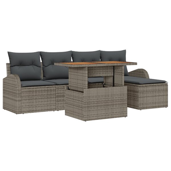 vidaXL Set de canapé de jardin 6 pièces avec coussins Gris Poly Rattan