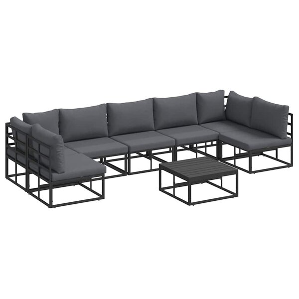 vidaXL Ensemble de canapé de jardin avec coussin 8 Pièces Noir Aluminium