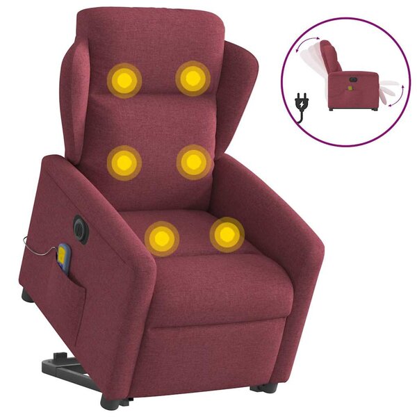 vidaXL Fauteuil inclinable de massage électrique Rouge bordeaux Tissu