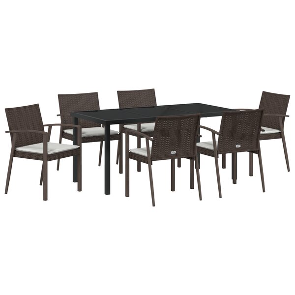 vidaXL Ensemble de jardin de 7 pièces avec coussins marron en poly rotin