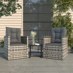 vidaXL Mobilier d'extérieur 3 Pièces avec coussins Résine tressée Gris