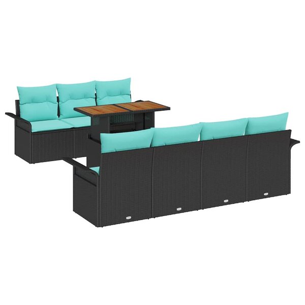 vidaXL Ensemble de canapé de jardin avec coussin 8 Pièces Noir et bleu