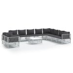 vidaXL Salon de jardin avec coussins 11 Pièces blanc acier