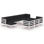 vidaXL Salon de jardin 11 Pièces avec coussins Blanc Bois de pin massif
