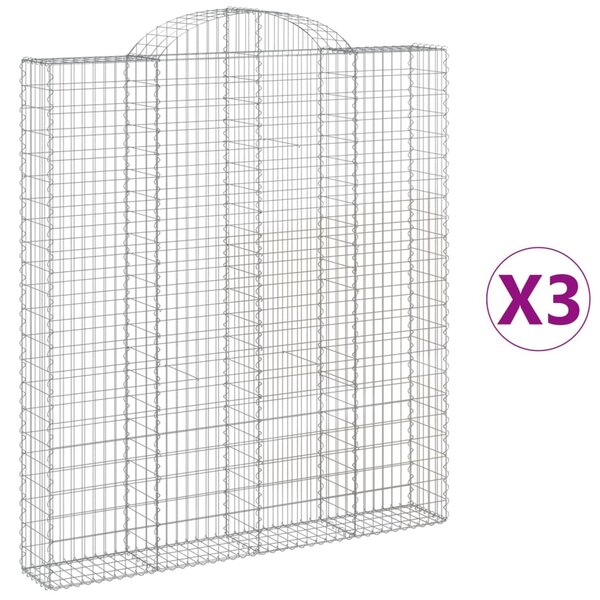 vidaXL Paniers à gabions arqués 3 Pièces 200x30x220/240 cm fer galvanisé